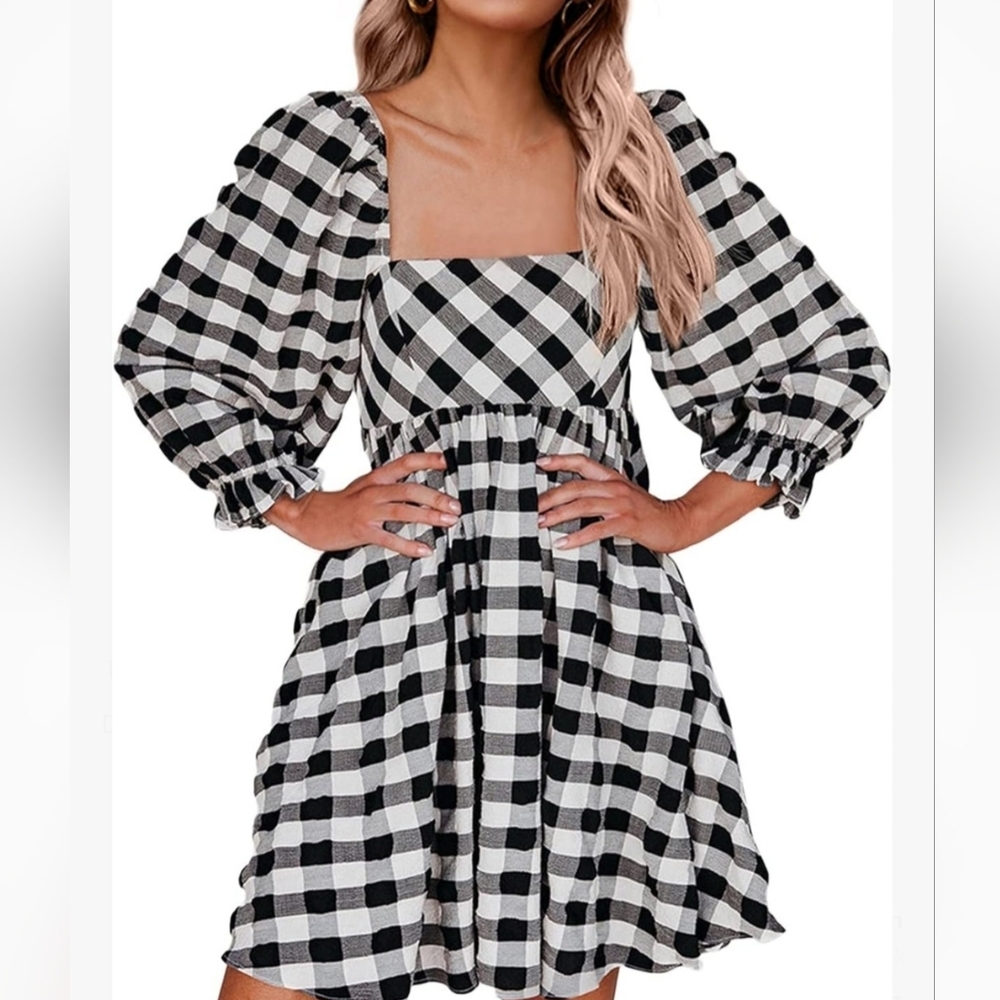 Stella Dallas Black and White Checkered Dress 100% Cotton